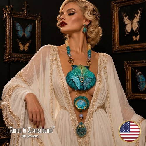 Turquoise necklace cameo - turquoise,